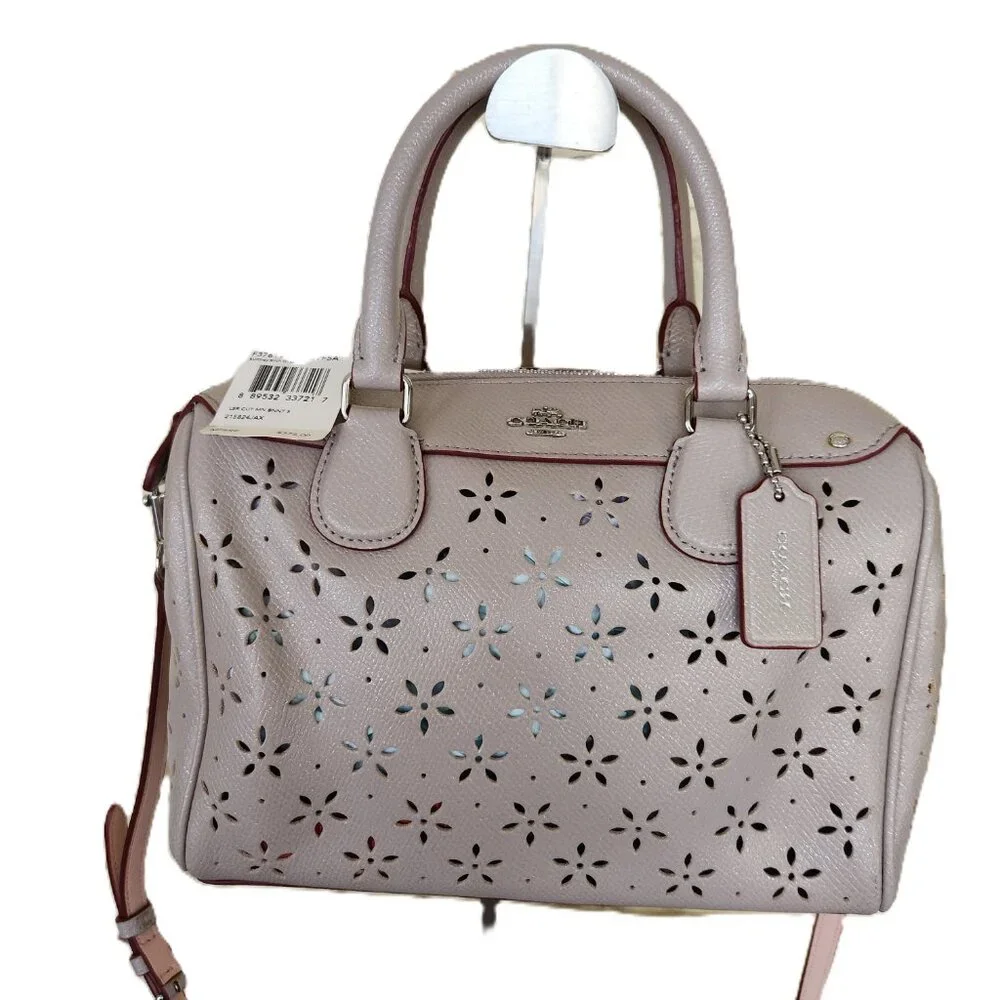 Nwt Coach Beige Shimmer Leather Laser Cut Bennett Shoulder Bag Purse